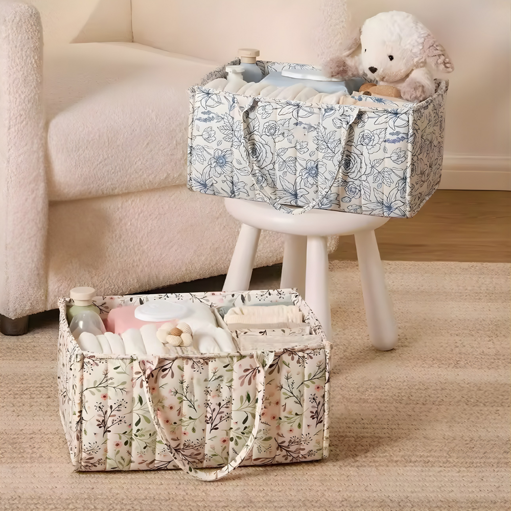 Förvaring med handtag till skötbord BLOOMIE - Rosa/blommig