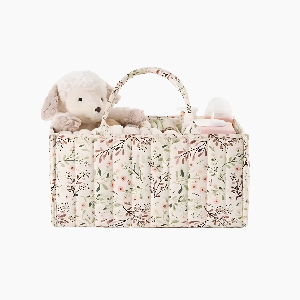 Förvaring med handtag till skötbord BLOOMIE - Rosa/blommig