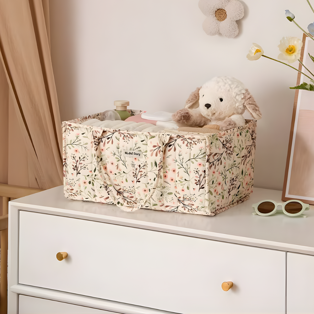 Förvaring med handtag till skötbord BLOOMIE - Rosa/blommig