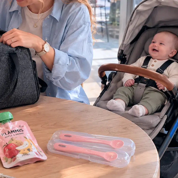 Silikonskedar i 2-pack med fodral, Kikkaboo - rosa
